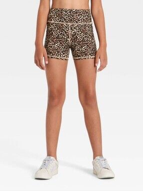 Girls' High-Rise Core Tumble Shorts - All In Motion Leopard XL